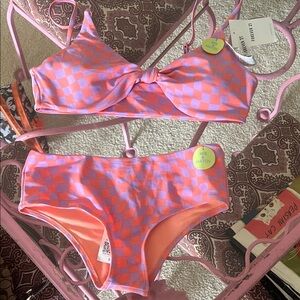 Pink and Orange Checkered Bikini Set